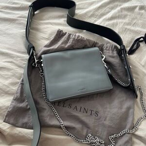All Saints Slate Blue Leather Crossbody Bag